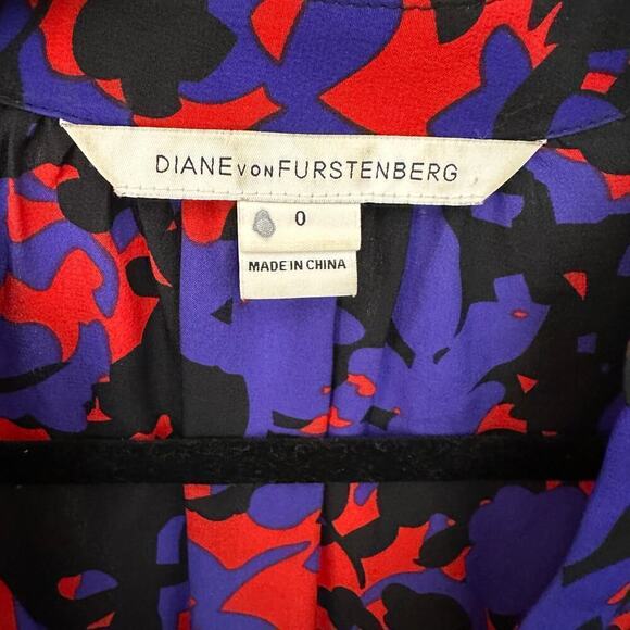 Diane Von Furstenberg Floral Silk Shift Dress Women's Blue Red Size 0 - Picture 4 of 5